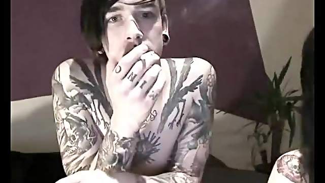 Tattooed couple teases on webcam
