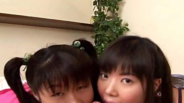 Japanese teens team up for blowjob Uncensored