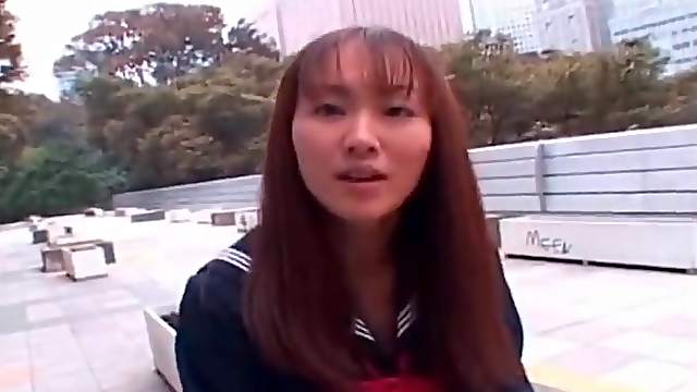 Adorable Japanese schoolgirl in public