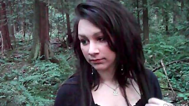 Girlfriend gives a sexy blowjob in the woods