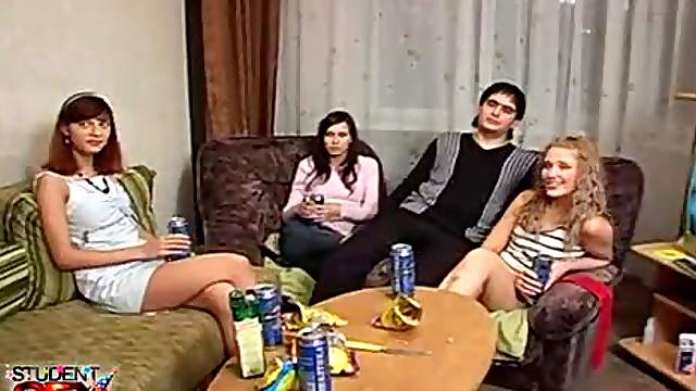 Drunken teen servicing guys at party