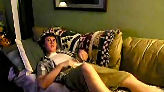 Relaxing on couch with cock out to stroke it