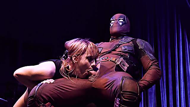 Sensual redhead devours DeadPool's huge dick in extreme role play XXX