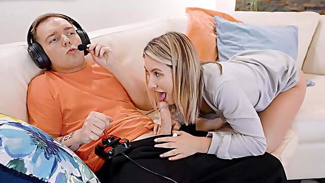 Thirsty blonde babe works the young cock in highly generous perversions