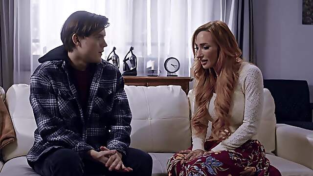 Redheaded MILF Sophia Locke gets her massive fakes titties sucked by Tyler Cruise in HD